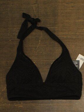 Bar Iii Black Bar Iii Crochet Longline Halter Bikini Top L Sz L
